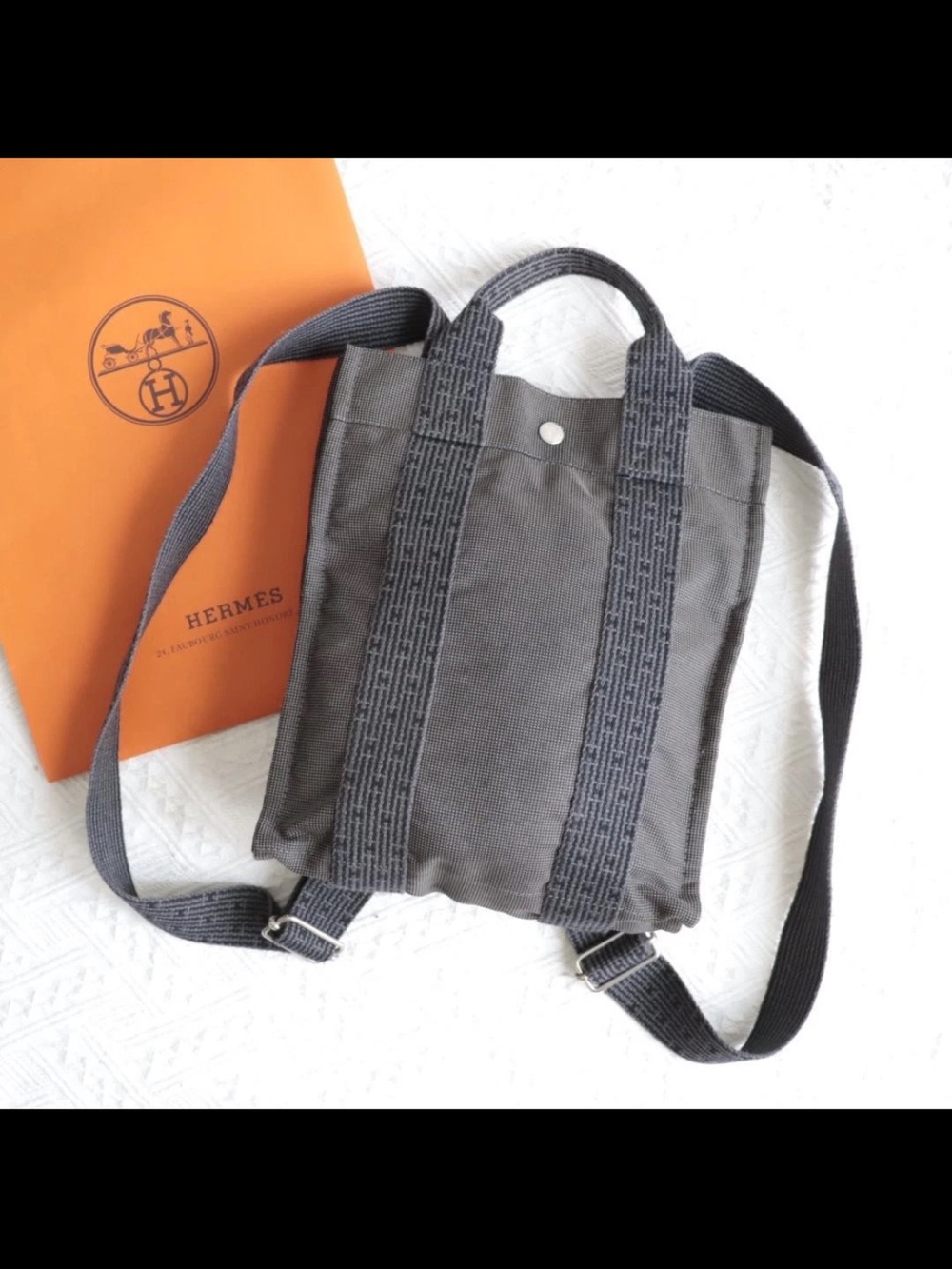 Hermes Gray Canvas Convertible Backpack Tote
